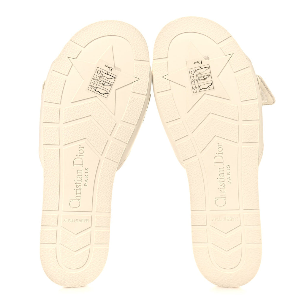 Lambskin Rubber Dioriviera Dioract Flat Slide Sandals 35 White