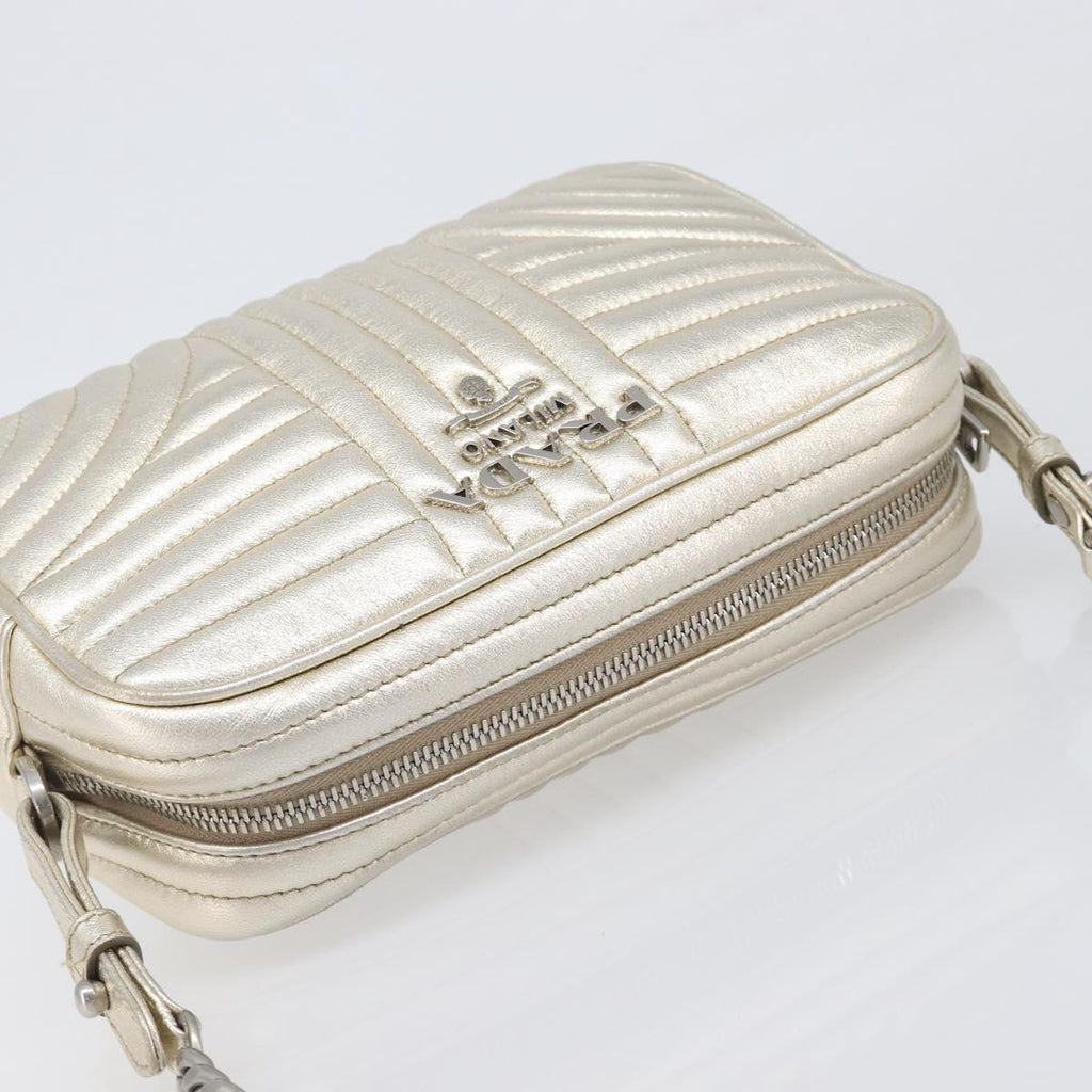 PRADA Diagram Chain Shoulder Bag Leather Champagne Gold Auth 196586V