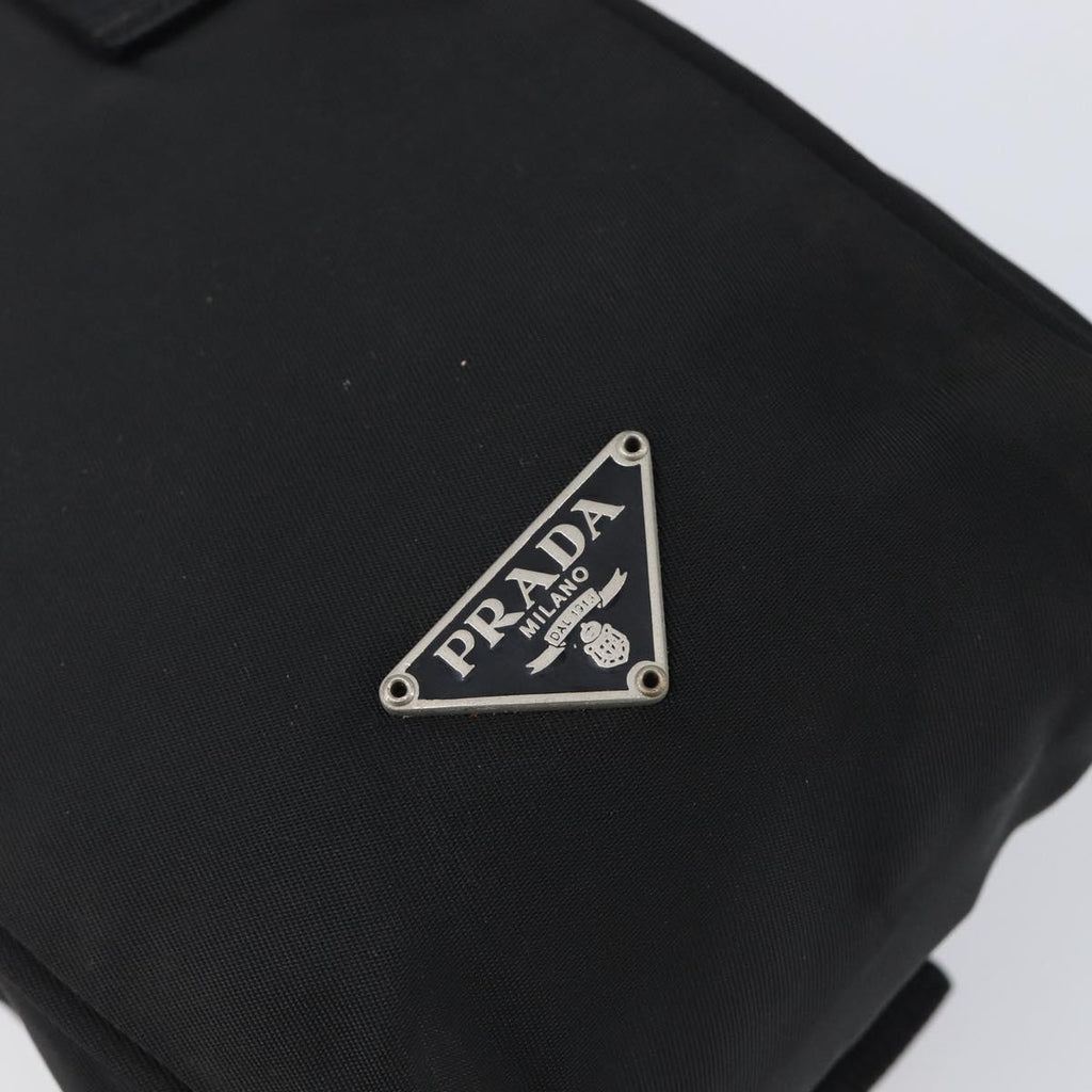 PRADA Shoulder Pouch Nylon Black Silver Auth 197869