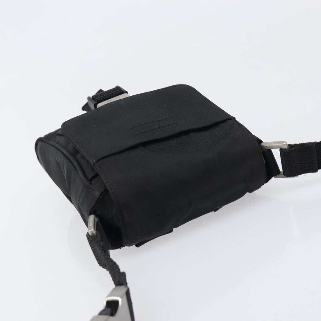 PRADA Shoulder Pouch Nylon Black Silver Auth 197869