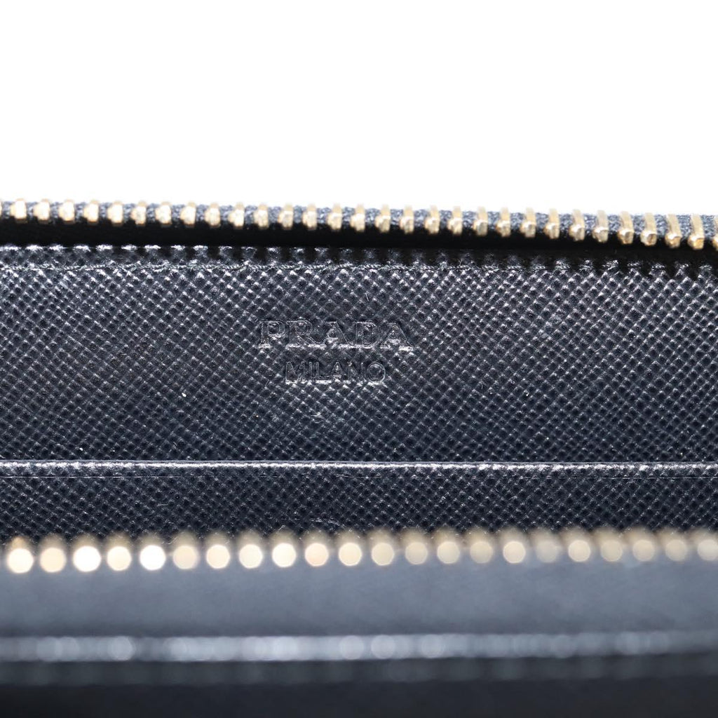 PRADA Long Wallet Saffiano leather Black Gold Auth 197935V