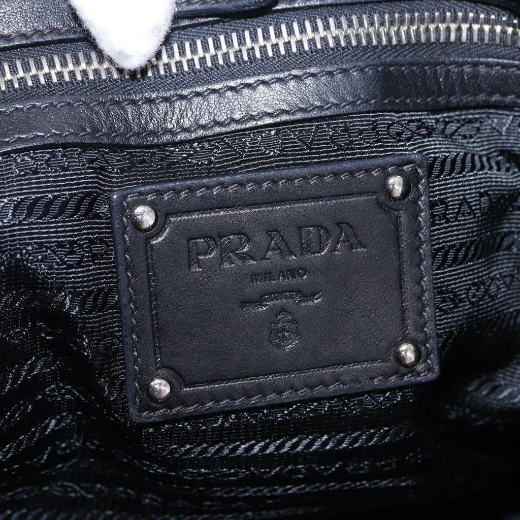 PRADA Hand Bag Leather Black Silver Auth 198268V