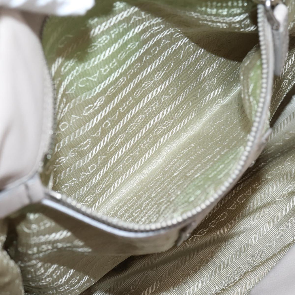 PRADA Gathered Hand Bag Leather 2way Beige Silver Auth 201361V