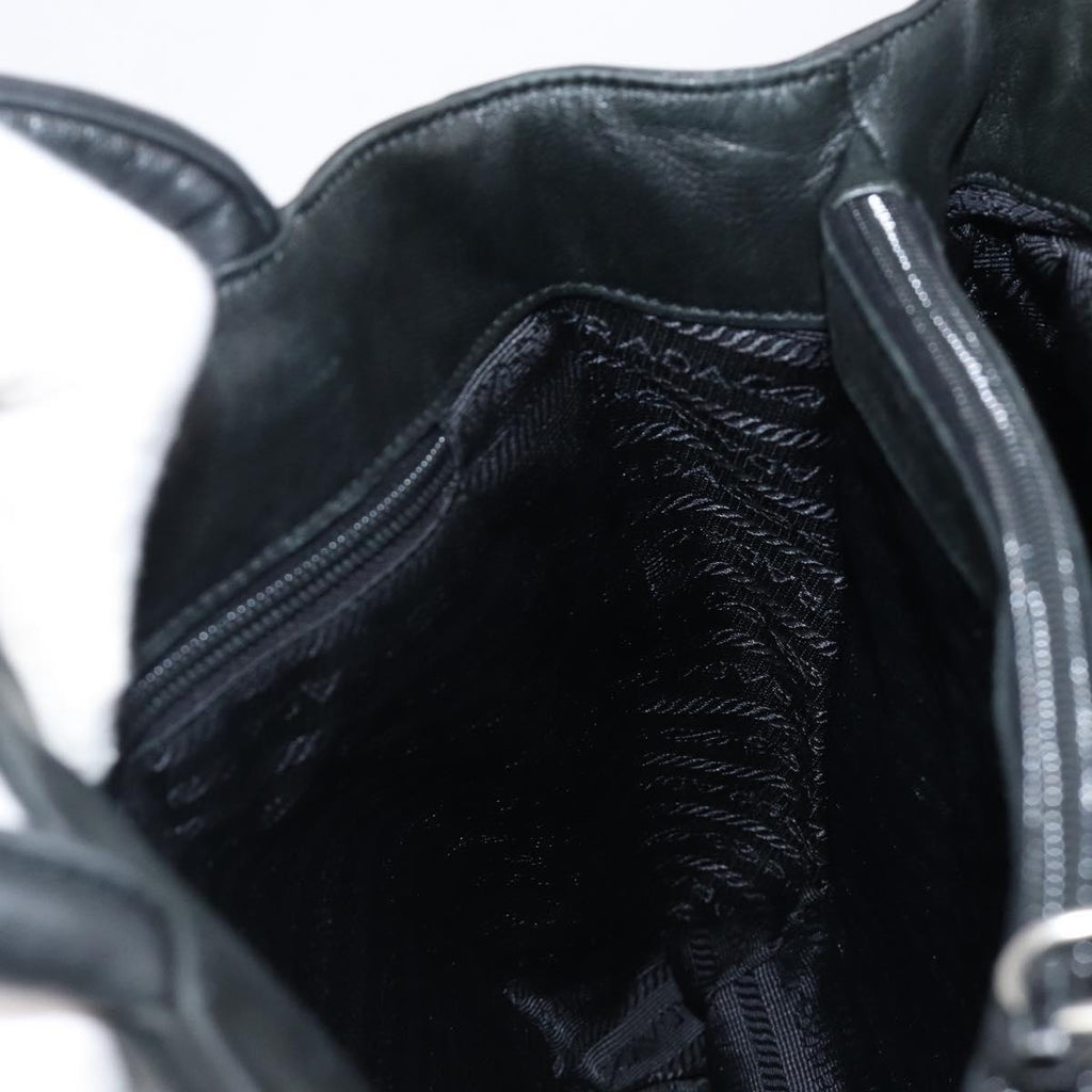 PRADA Hand Bag Leather Black Silver Auth 202075A