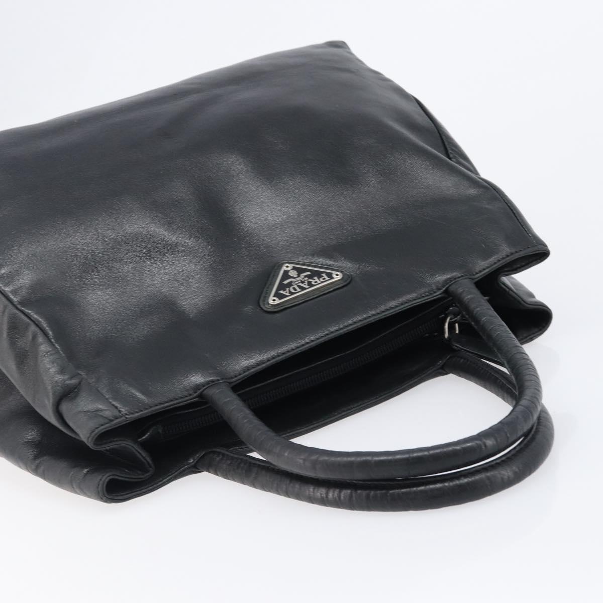 PRADA Hand Bag Leather Black Silver Auth 202075A