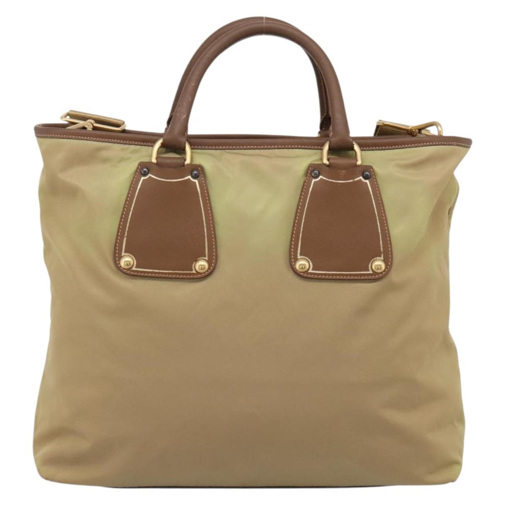 PRADA Hand Bag Nylon Leather 2way Beige Gold Auth 203008