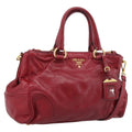 PRADA Hand Bag Vitter Shine 2way Red Gold Auth 204038