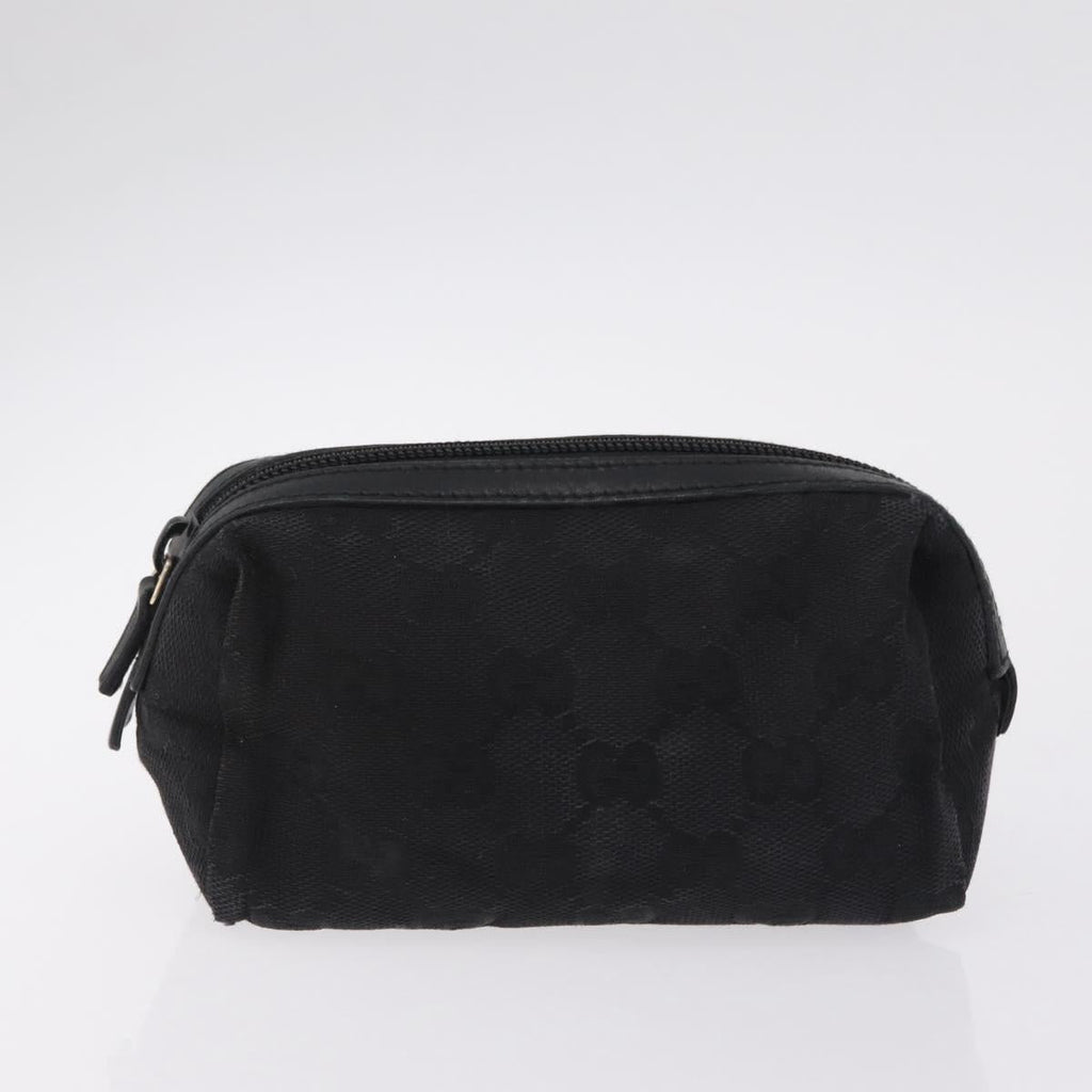 GUCCI GG Canvas Pouch Leather metal 5 Set Beige Silver black Auth 204257