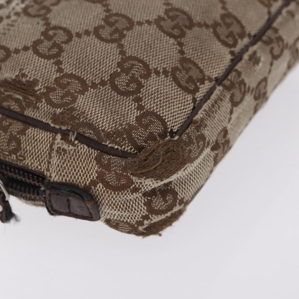 GUCCI GG Canvas Pouch Leather metal 5 Set Beige Silver black Auth 204257