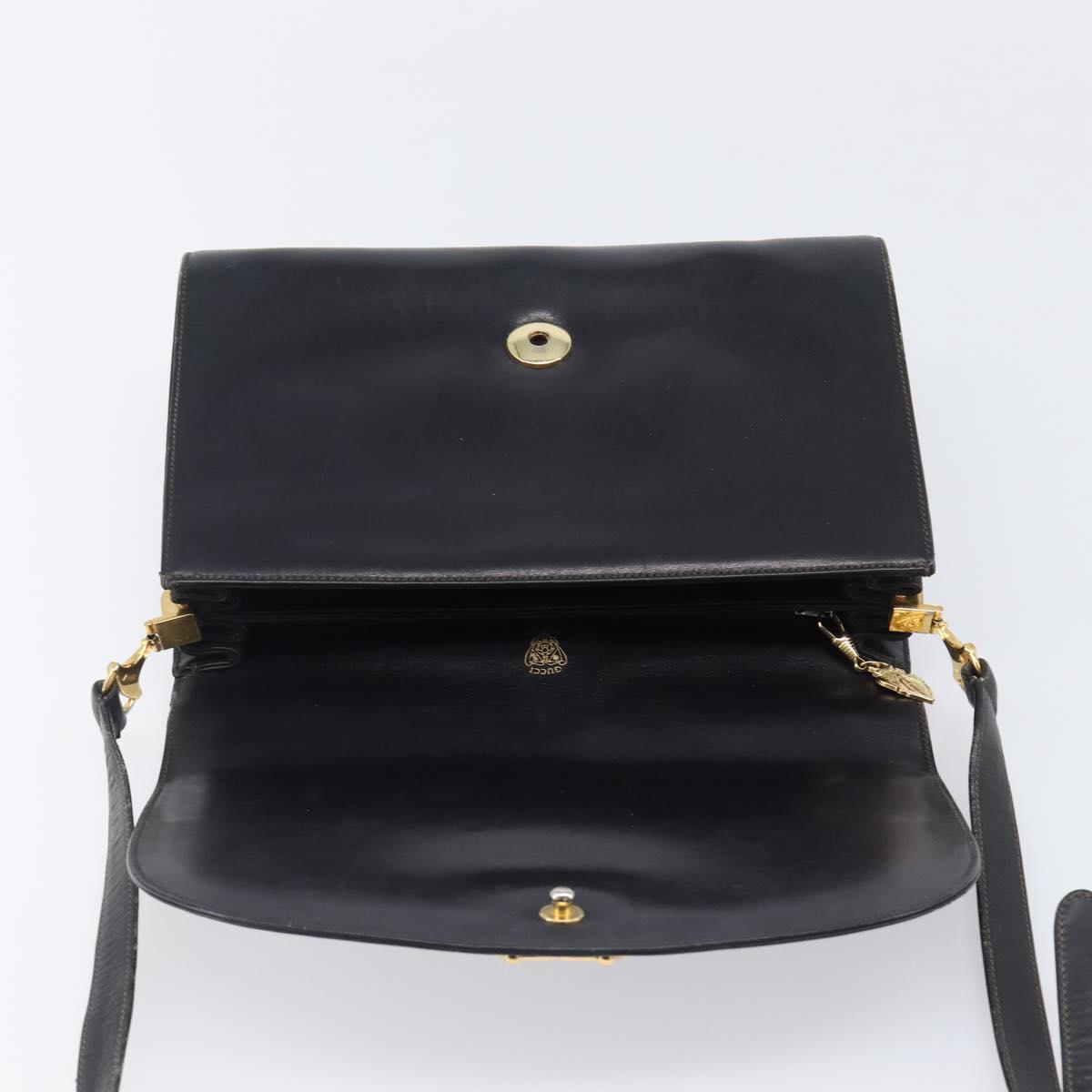 GUCCI Shoulder Bag Leather Black Gold 99 001 3414 Auth 204427
