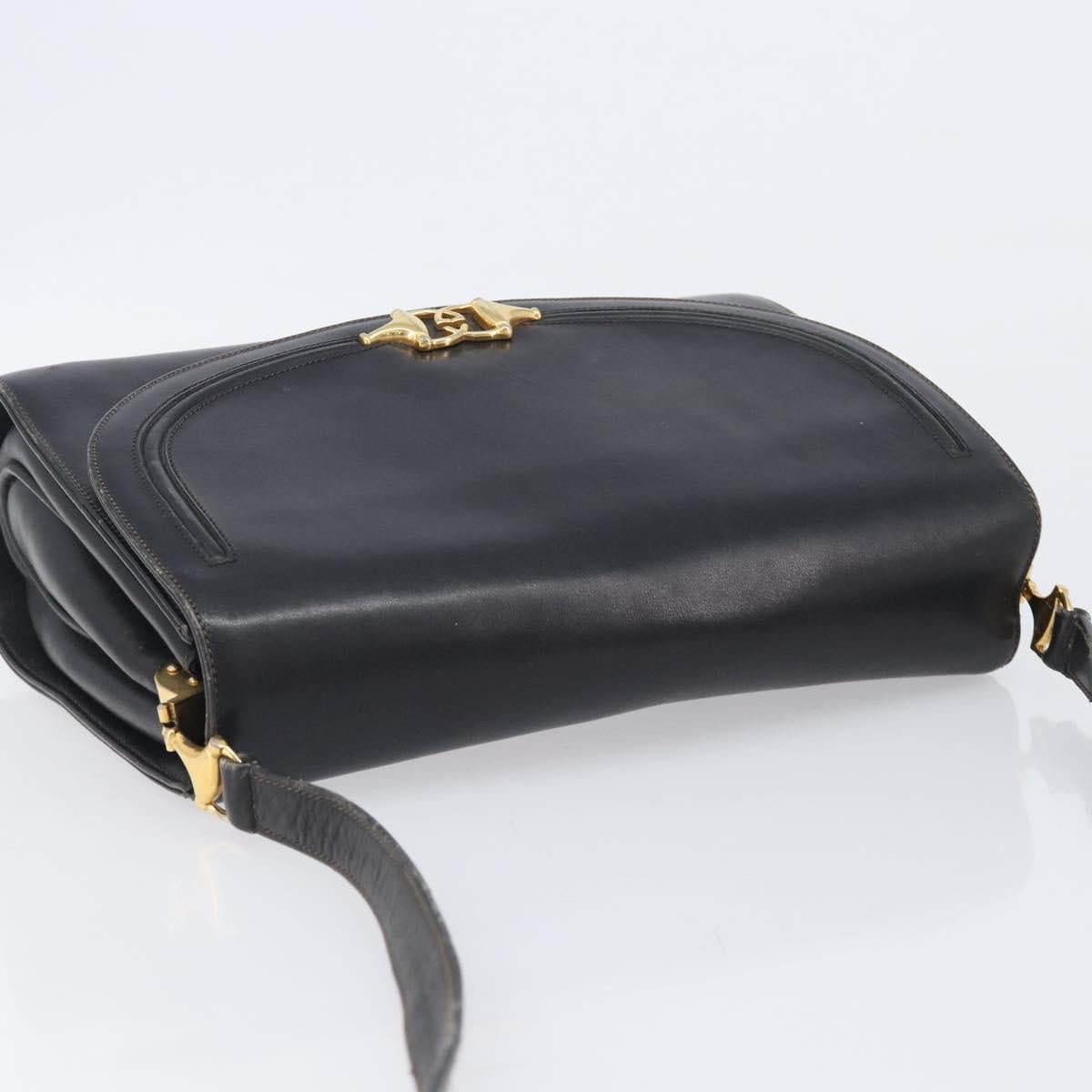 GUCCI Shoulder Bag Leather Black Gold 99 001 3414 Auth 204427