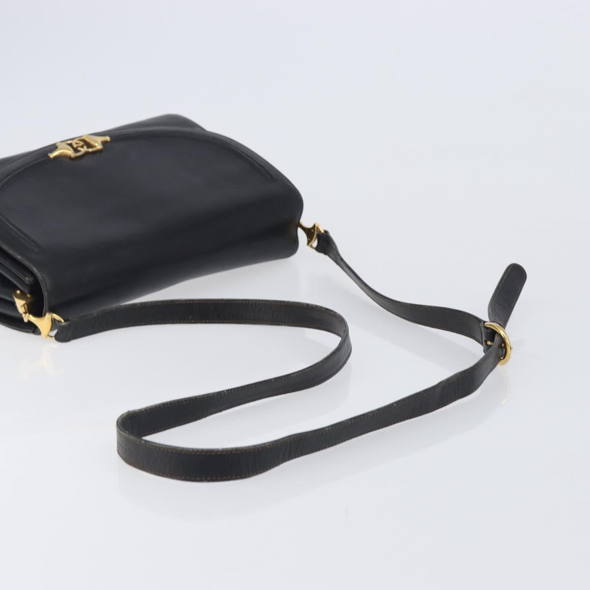 GUCCI Shoulder Bag Leather Black Gold 99 001 3414 Auth 204427