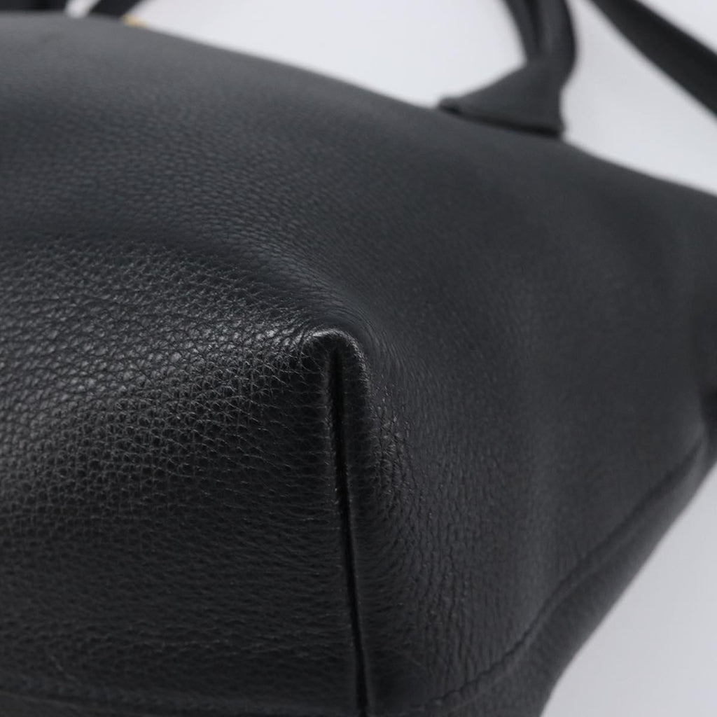 PRADA Hand Bag Leather 2way Black Gold Tone Auth 204580M