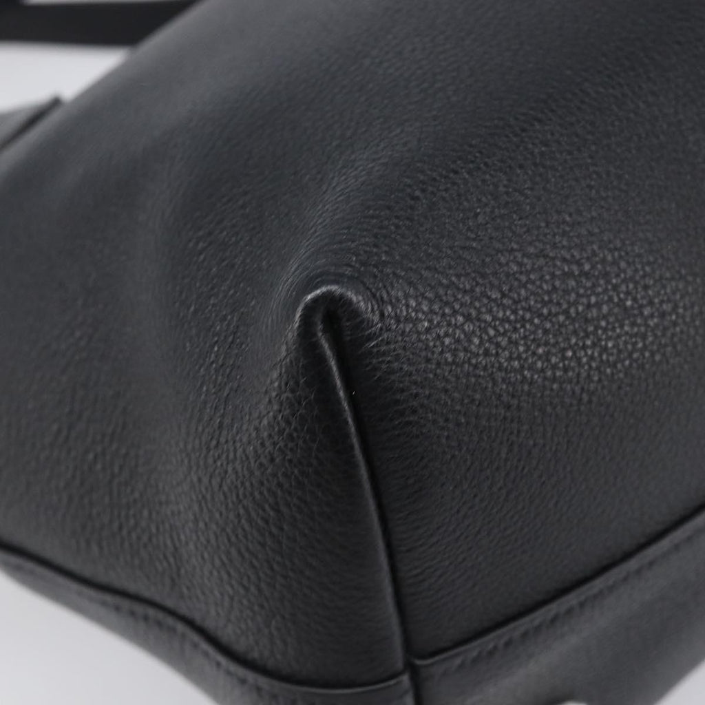 PRADA Hand Bag Leather 2way Black Gold Tone Auth 204580M