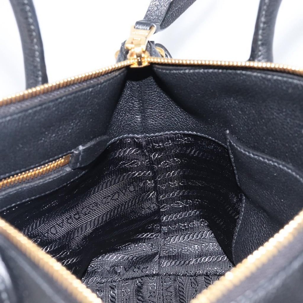 PRADA Hand Bag Leather 2way Black Gold Tone Auth 204580M