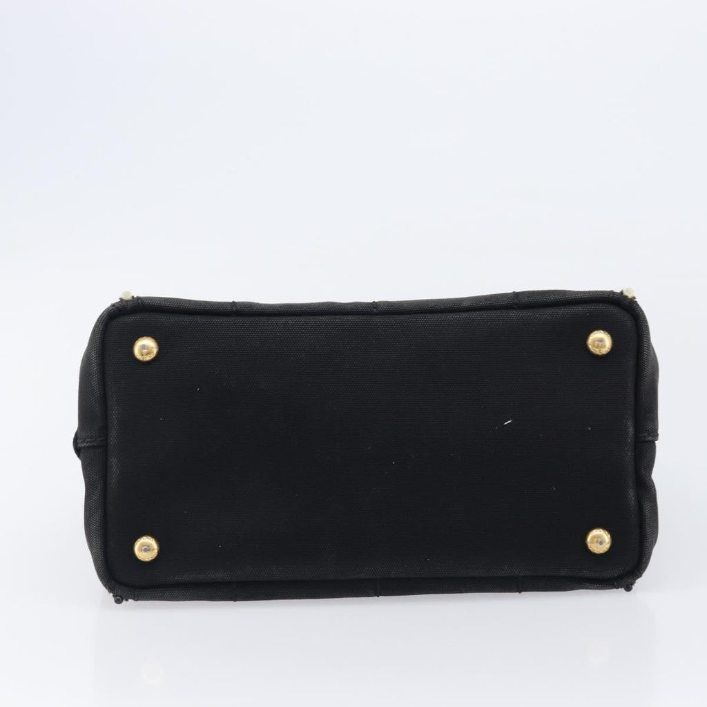 PRADA Canapa PM Hand Bag Canvas Black Gold Tone Auth 204699