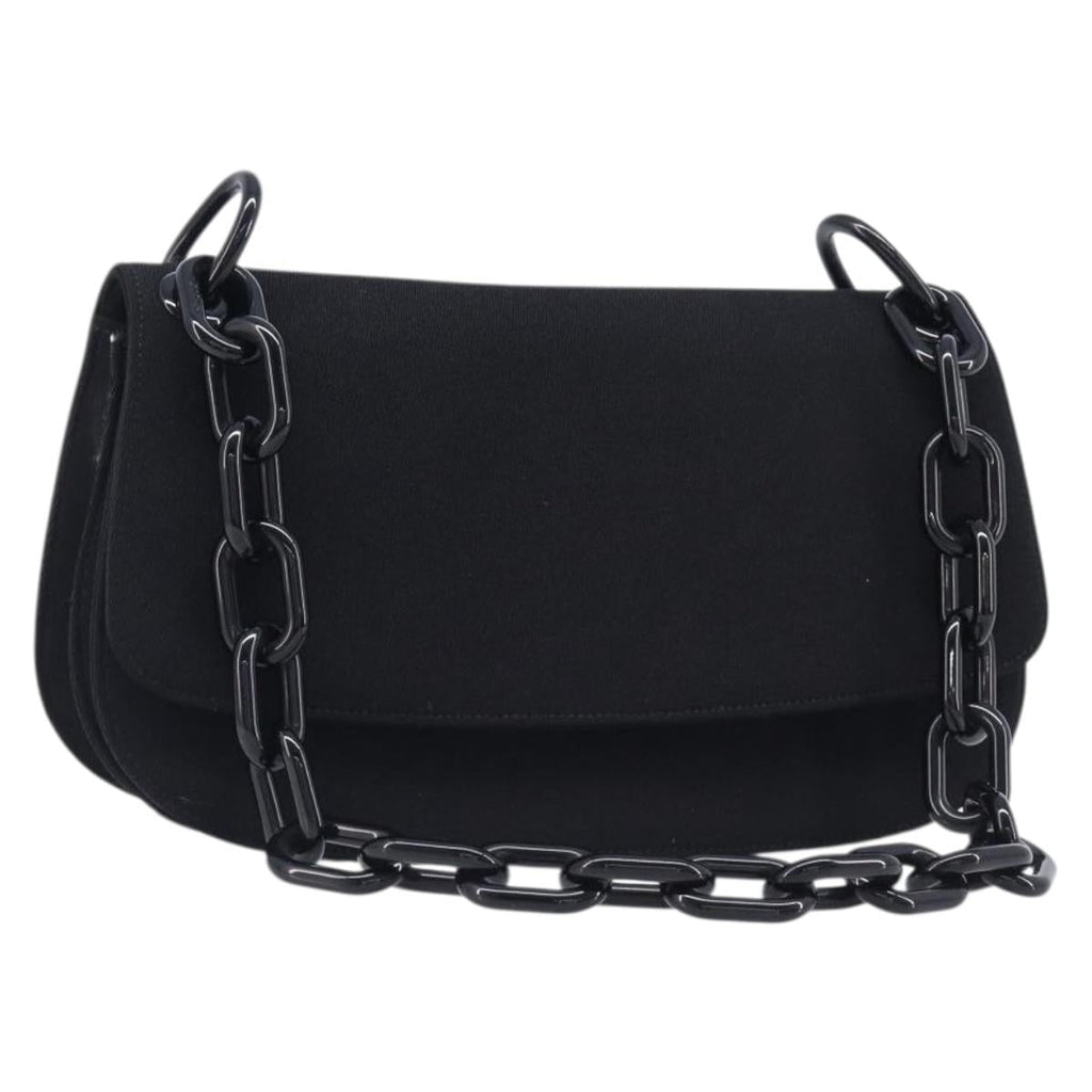 PRADA Plastic Chain Shoulder Bag Cotton Black Auth 204708V