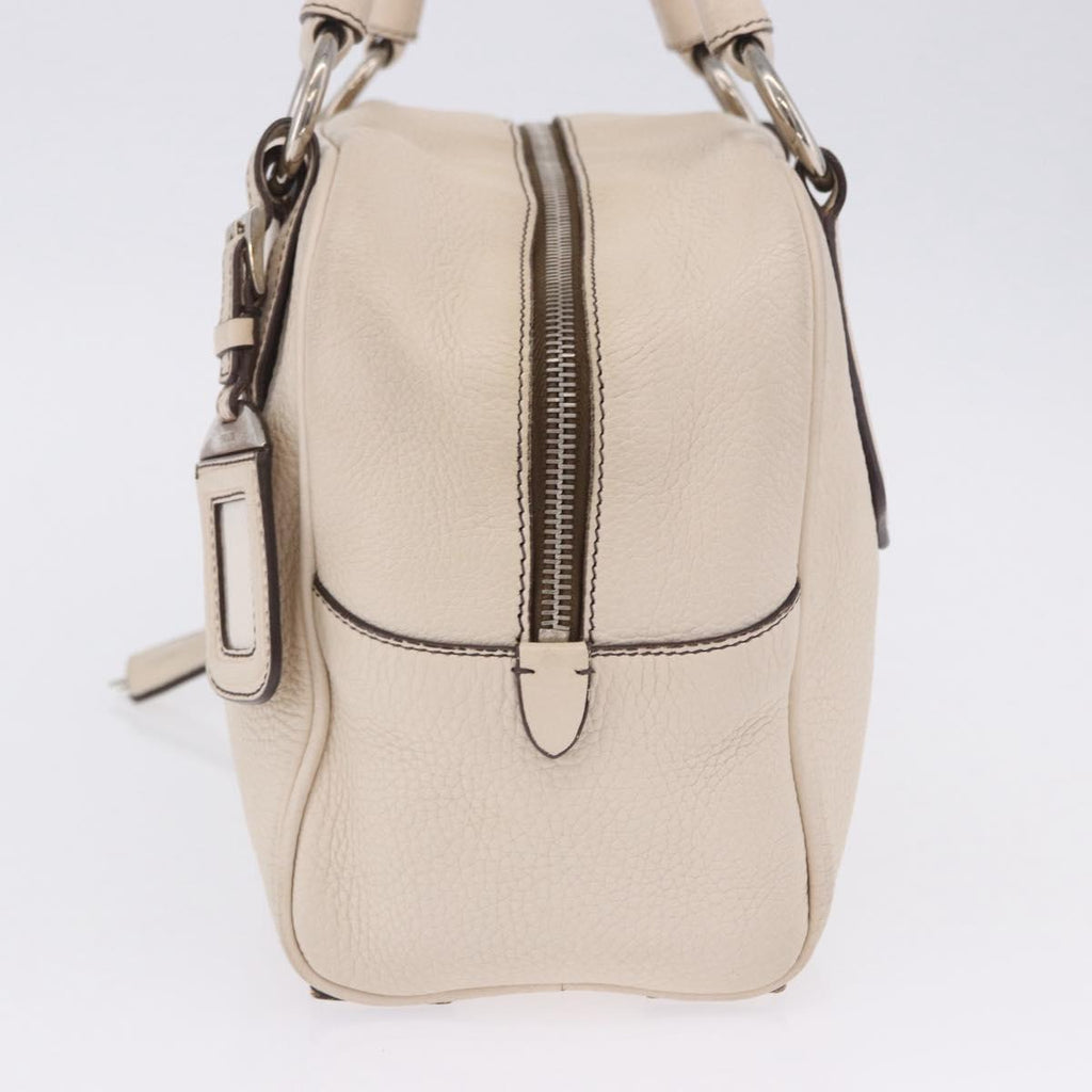 PRADA Hand Bag Leather White Silver Auth 204740A