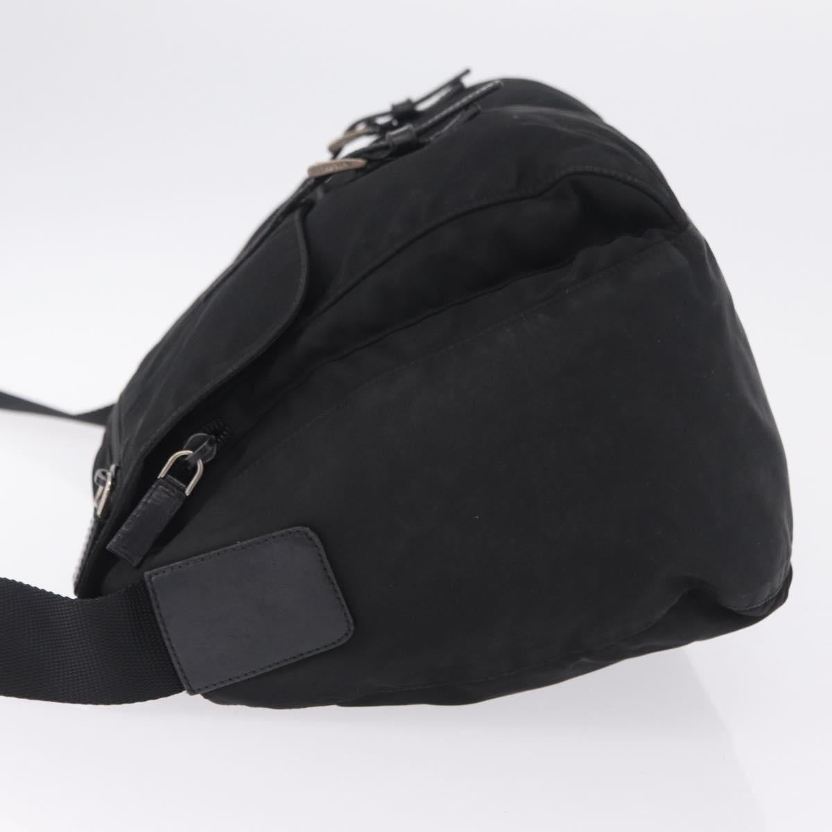PRADA Shoulder Bag Nylon Black Silver Auth 205048