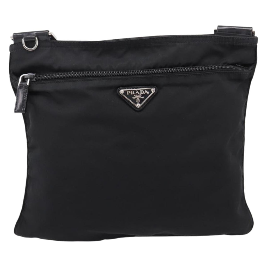 PRADA Shoulder Bag Nylon Black Silver Auth 205175A