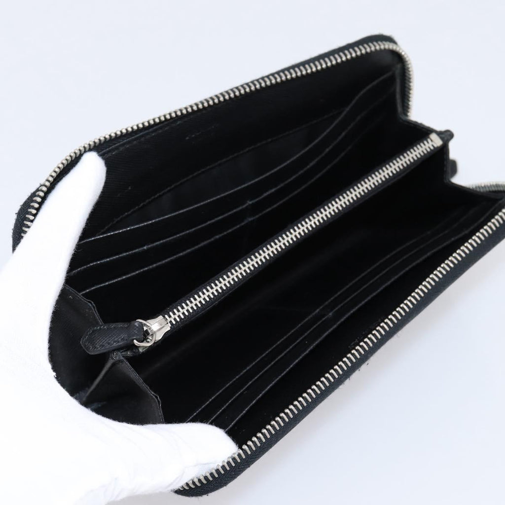 PRADA Long Wallet Saffiano leather Black Silver Auth 205215V