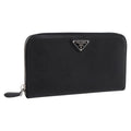 PRADA Long Wallet Saffiano leather Black Silver Auth 205215V