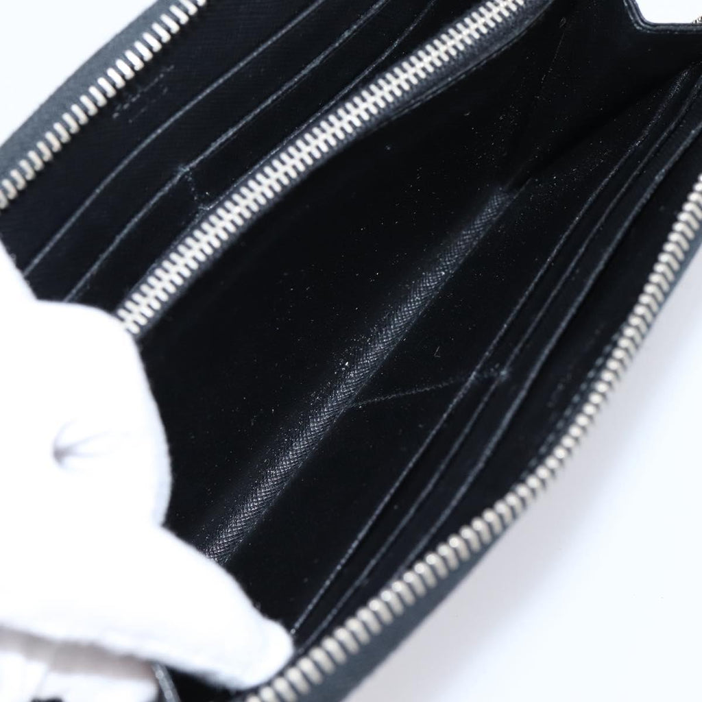 PRADA Long Wallet Saffiano leather Black Silver Auth 205215V