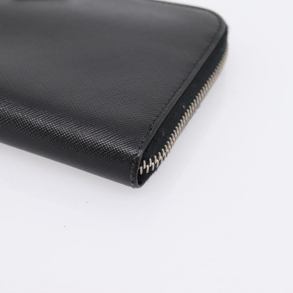 PRADA Long Wallet Saffiano leather Black Silver Auth 205215V