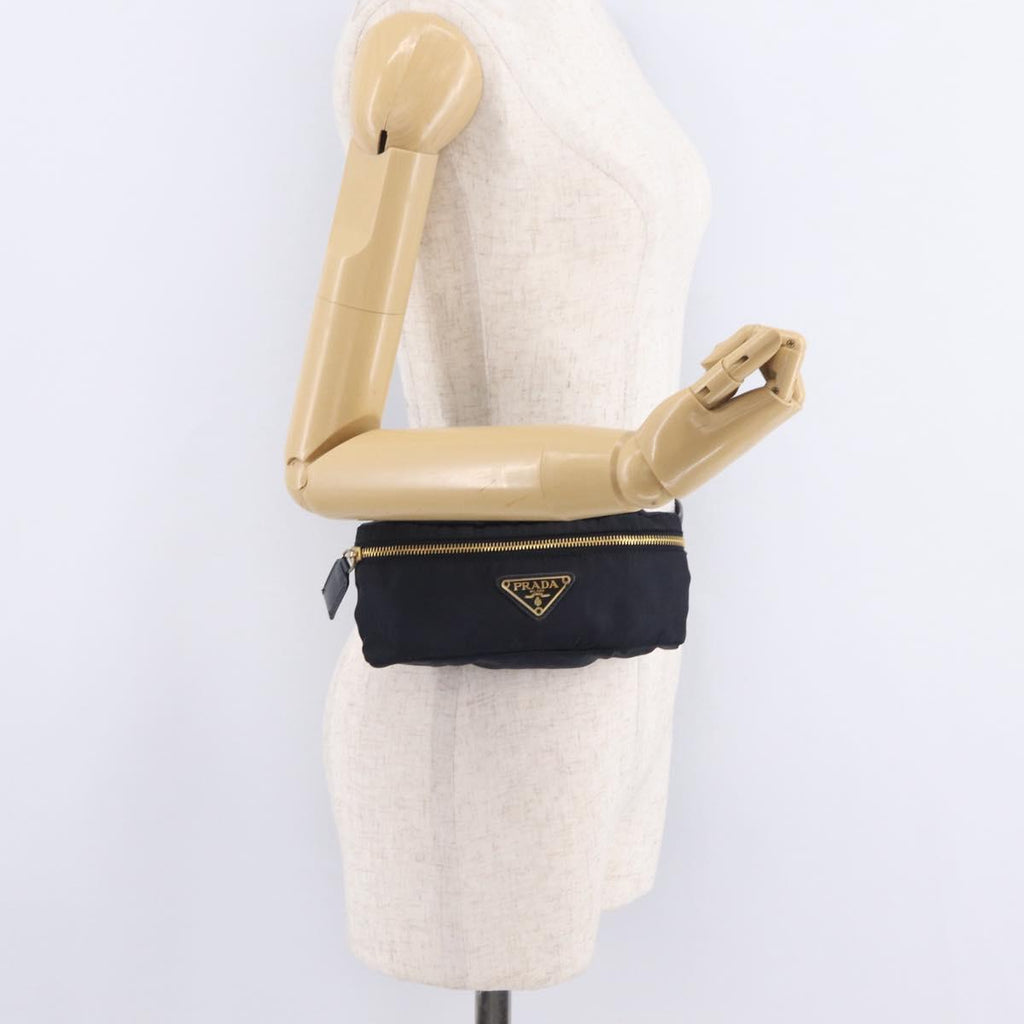 PRADA Waist bag Nylon Navy Gold Auth 205227