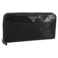 PRADA Long Wallet Leather Black Silver Auth 205863A