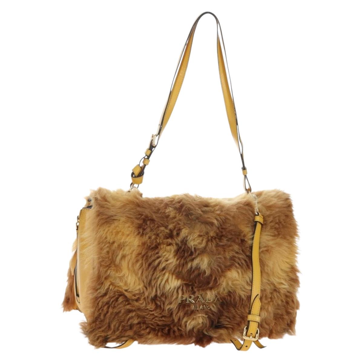 PRADA Shoulder Bag Fur 2way Yellow Gold Auth 205953M