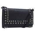 PRADA Shoulder Wallet Safiano leather Black Silver Auth 206147V