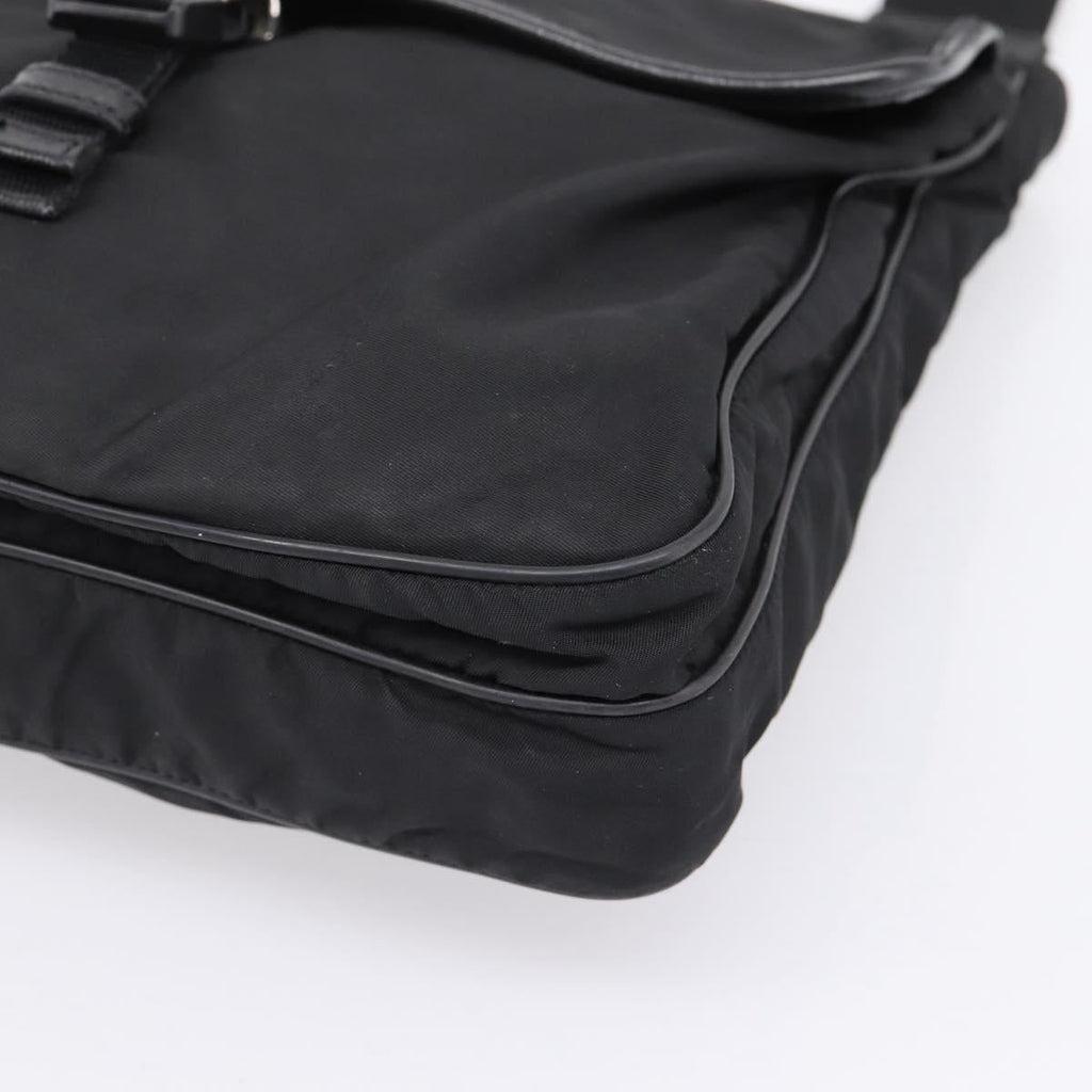 PRADA Shoulder Bag Nylon Black Silver Auth 206732