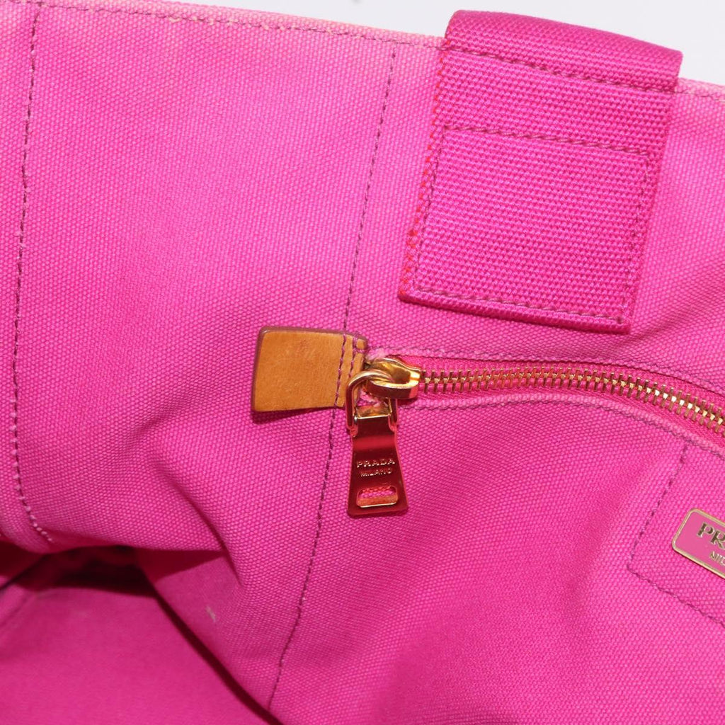 PRADA Canapa L Hand Bag Canvas Pink Gold Auth 206733A