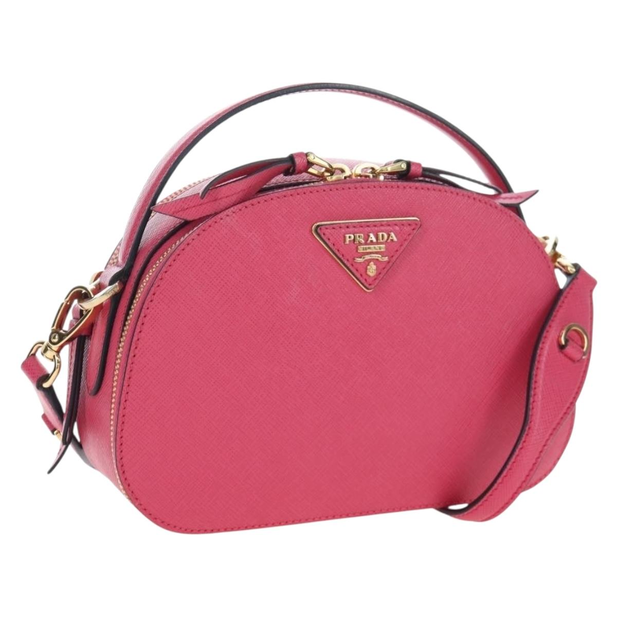 PRADA Hand Bag Safiano Leather 2way Pink Gold Auth 206787V