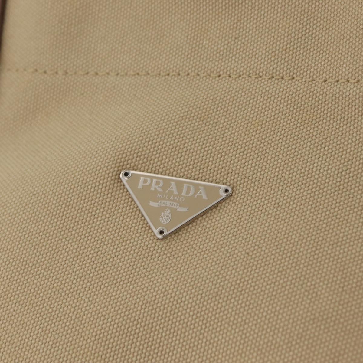 PRADA Hand Bag Canvas Beige Silver Auth 206790A