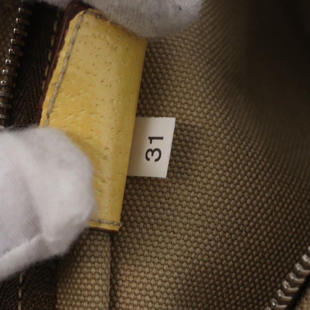 PRADA Hand Bag Canvas Beige Silver Auth 206790A