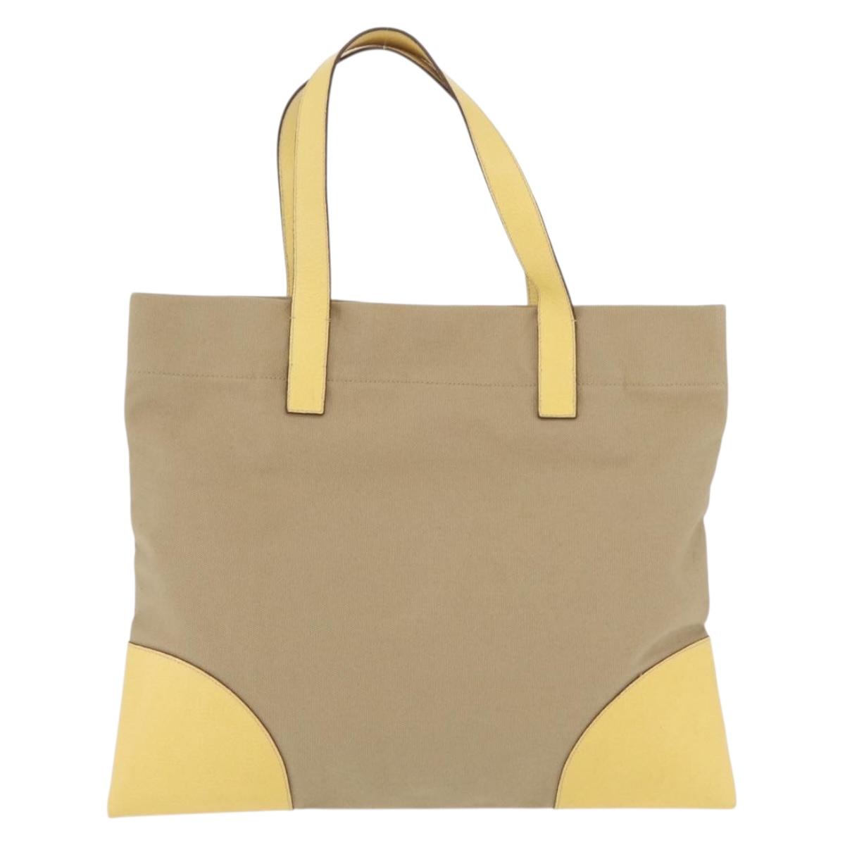 PRADA Hand Bag Canvas Beige Silver Auth 206790A