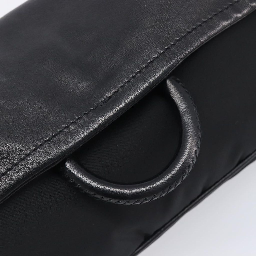 PRADA Shoulder Bag Leather Nylon Black Silver Auth 206861V