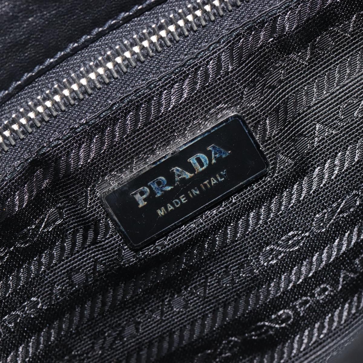 PRADA Shoulder Bag Leather Nylon Black Silver Auth 206861V