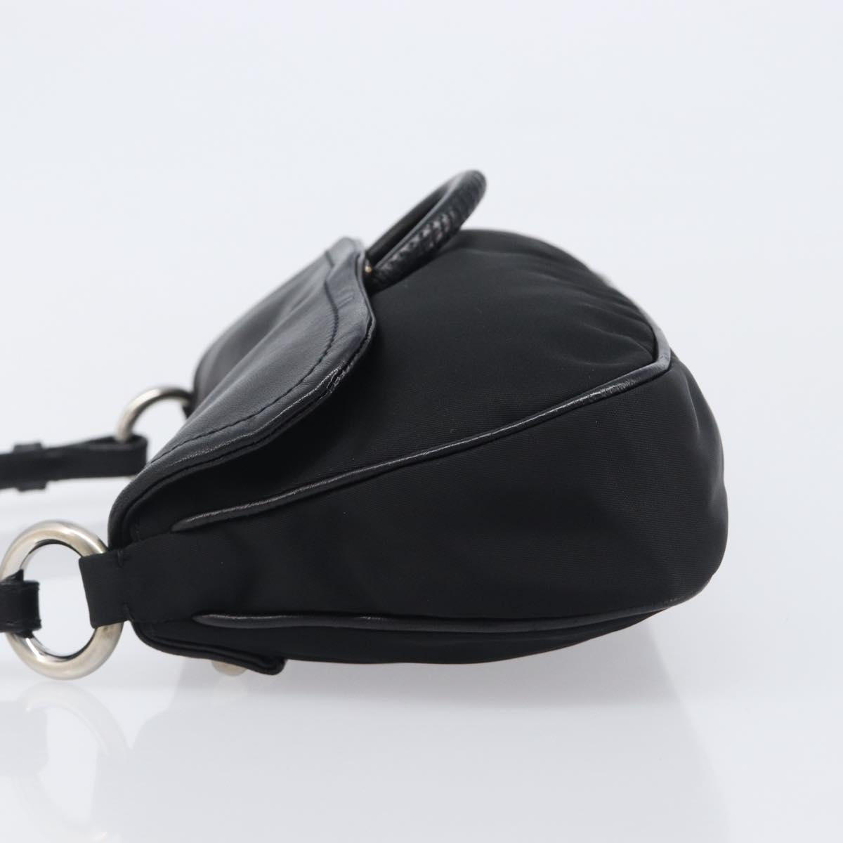 PRADA Shoulder Bag Leather Nylon Black Silver Auth 206861V