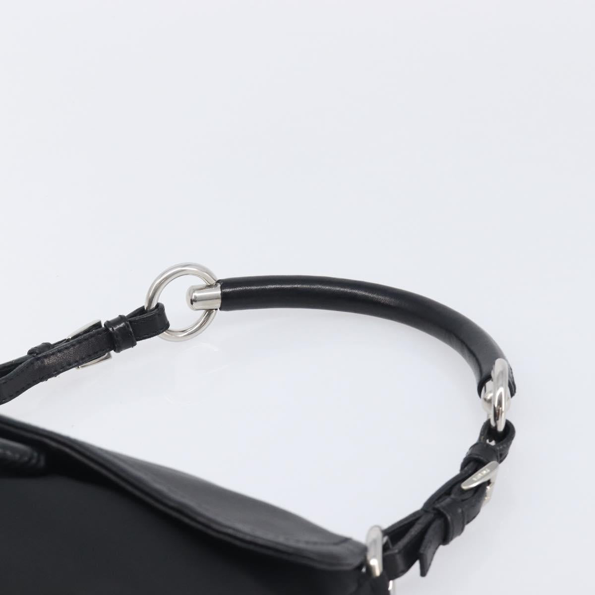 PRADA Shoulder Bag Leather Nylon Black Silver Auth 206861V