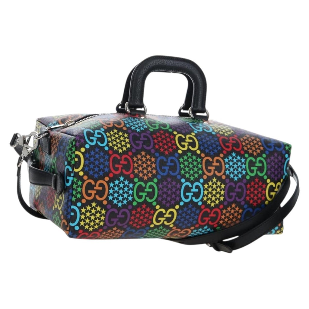 GUCCI GG Psychedelic Boston Bag PVC 2way Multicolor Silver 587866 Auth 206921SAM
