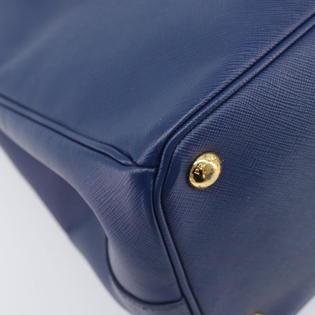 PRADA Galleria Hand Bag Saffiano 2way Blue Gold Auth 207119A