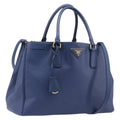 PRADA Galleria Hand Bag Saffiano 2way Blue Gold Auth 207119A