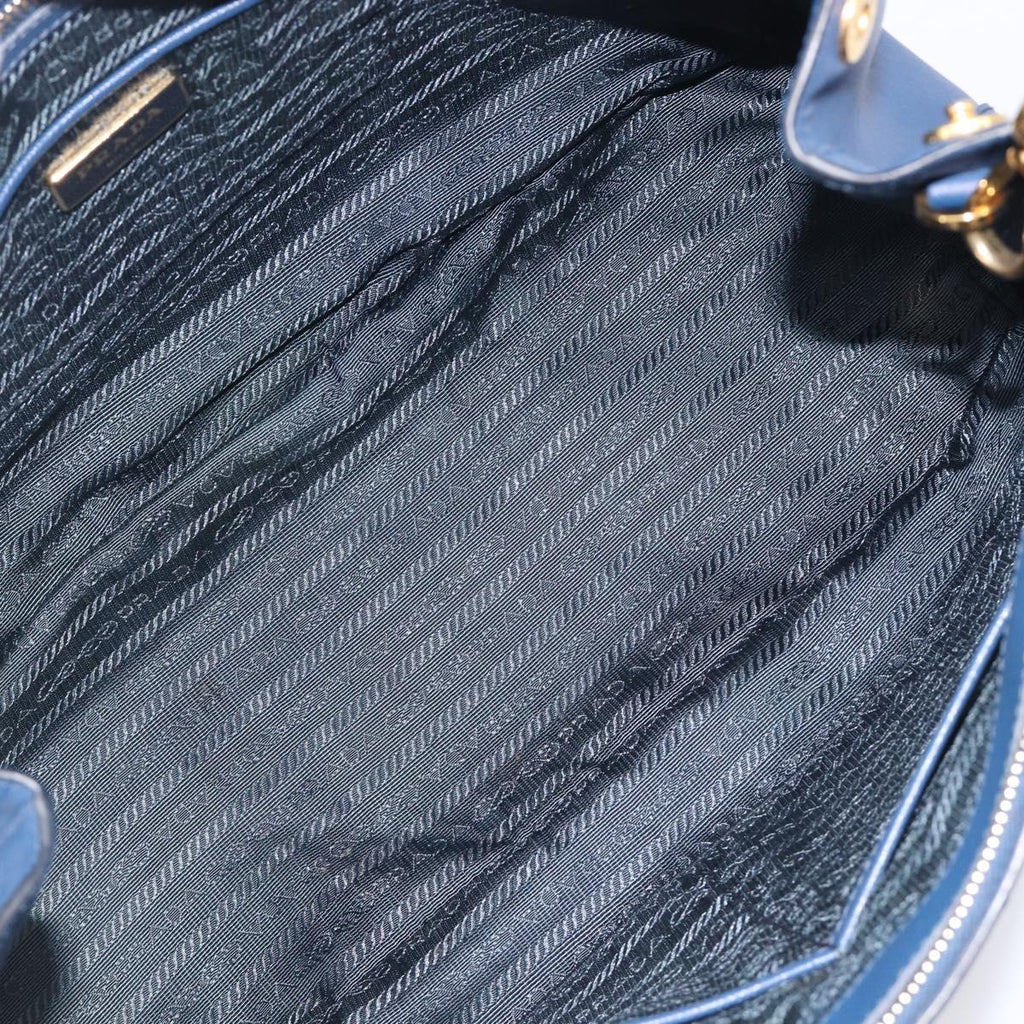 PRADA Galleria Hand Bag Saffiano 2way Blue Gold Auth 207119A