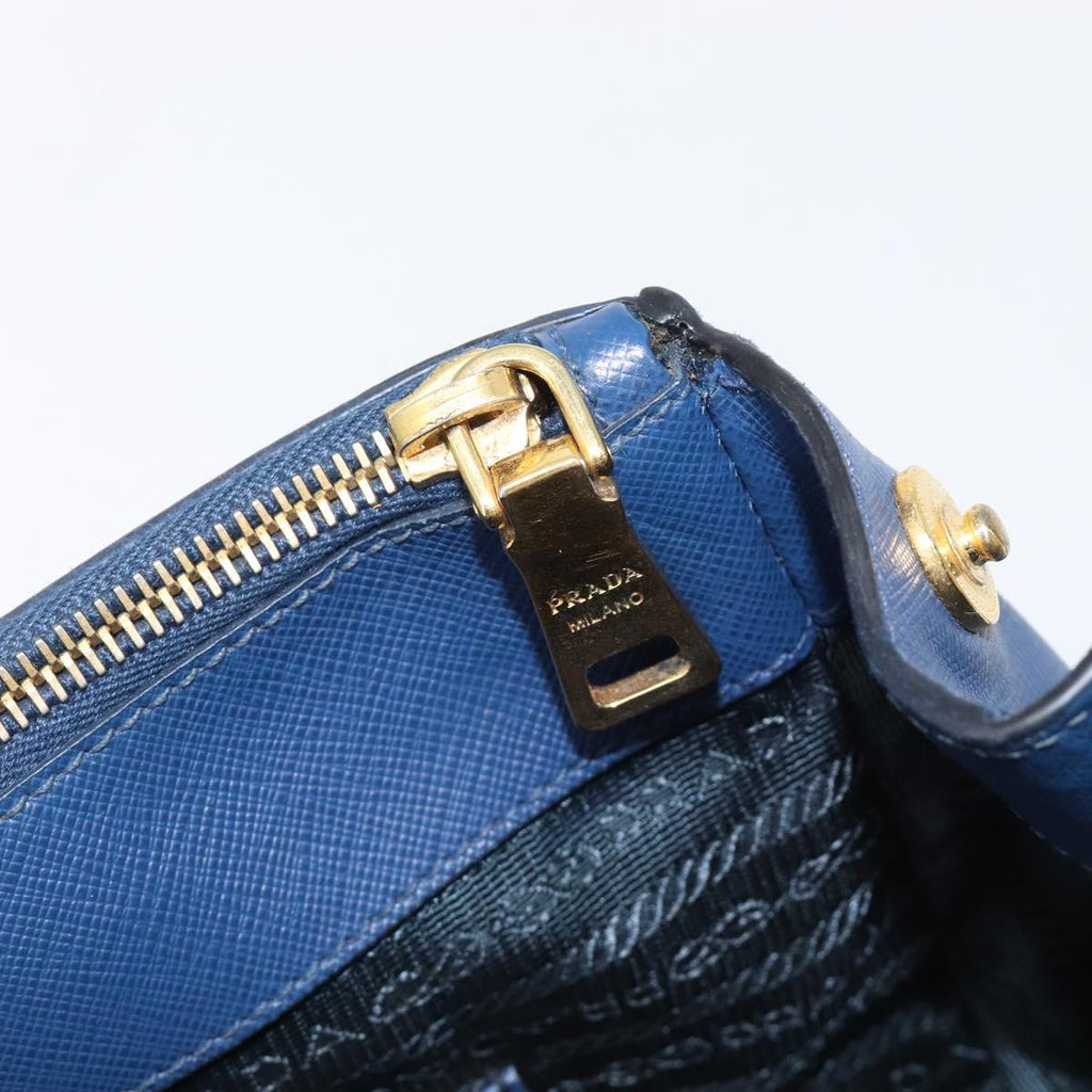 PRADA Galleria Hand Bag Saffiano 2way Blue Gold Auth 207119A