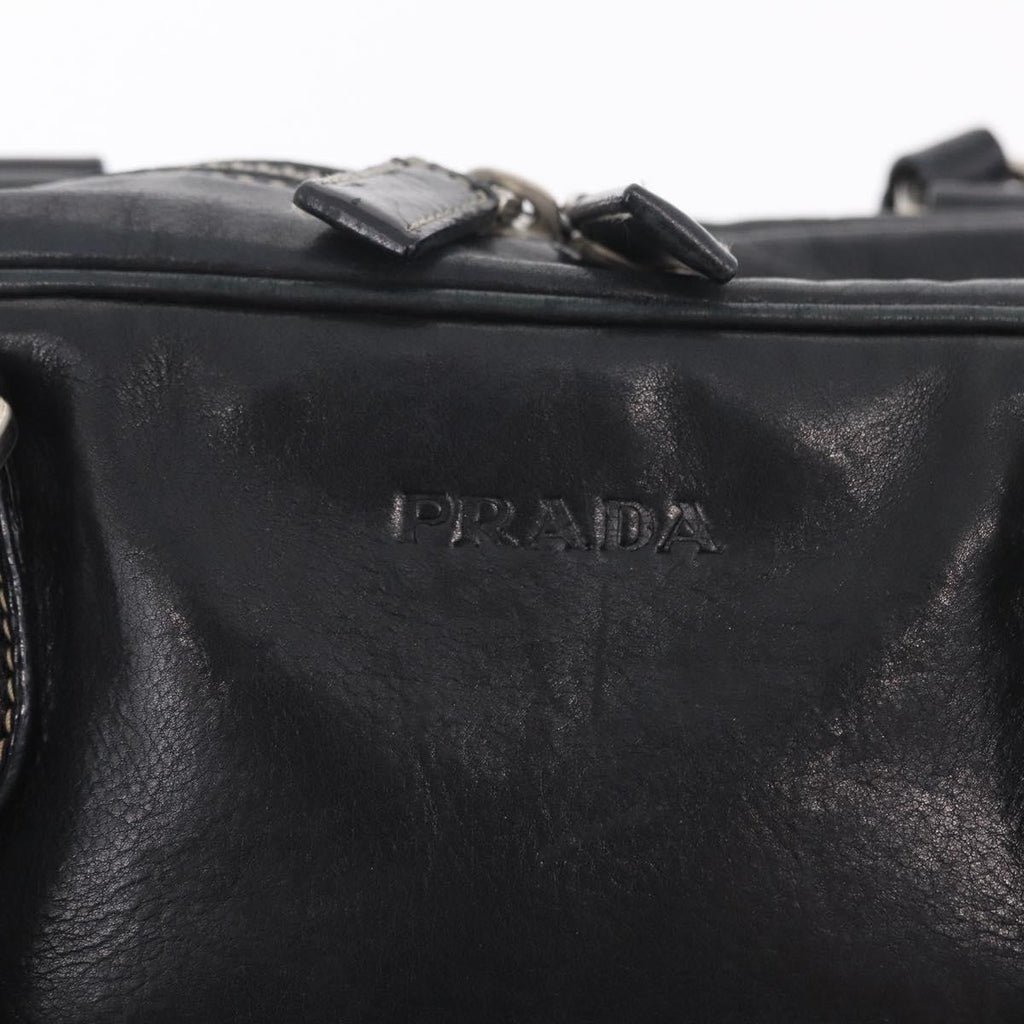 PRADA Hand Bag Leather Black Silver Auth 207680