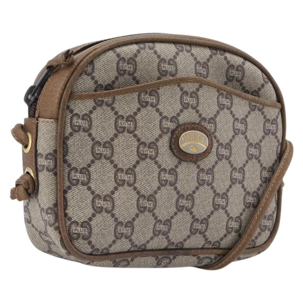 GUCCI PLUS Shoulder Bag PVC Beige Gold Tone Auth 207733