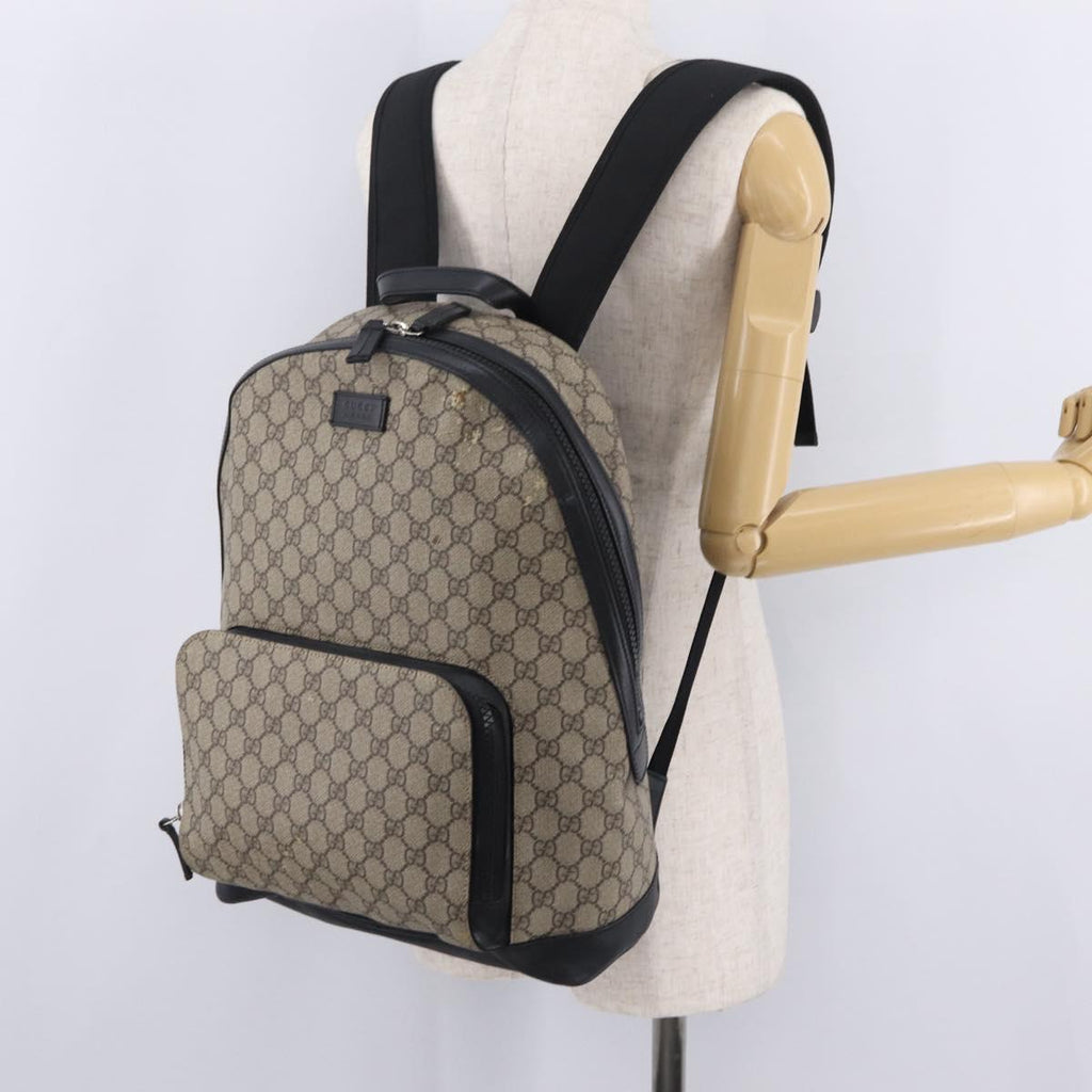 GUCCI GG Supreme Backpack PVC Beige Silver 406370 Auth 207738